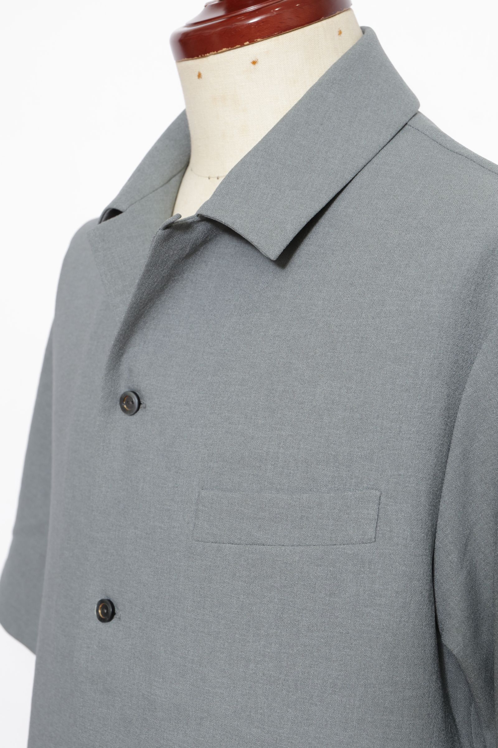 【セットアップあり】 EVALET イミテーションリネン オープンカラー 半袖シャツ/ GRY グレー