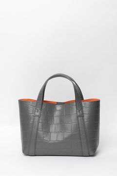 Tela Marinaシリーズ クロコ型押しレザー ミニトートバッグ / チャコールグレー