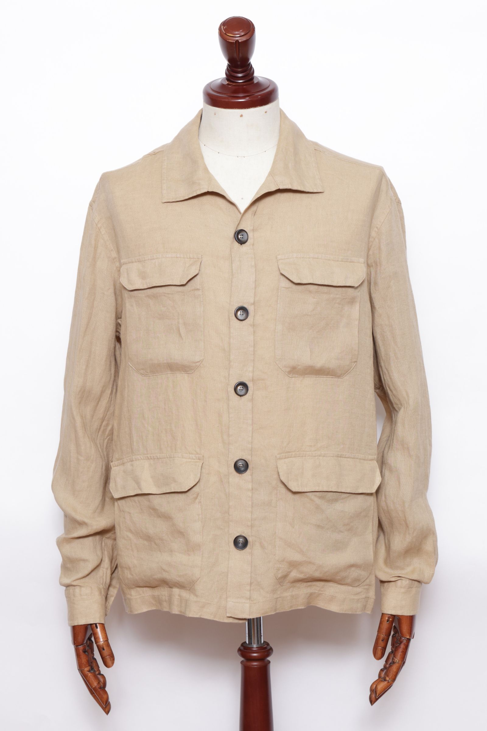 FI000152U ガーメントダイ リネン サファリジャケット  / 2000 キャメルベージュ
