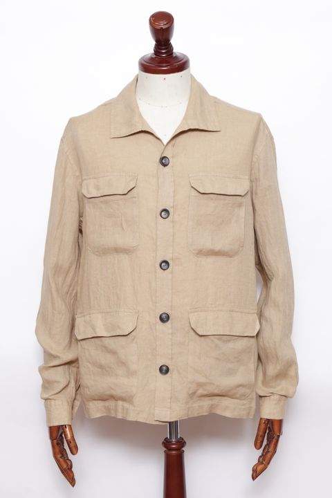 FI000152U ガーメントダイ リネン サファリジャケット  / 2000 キャメルベージュ