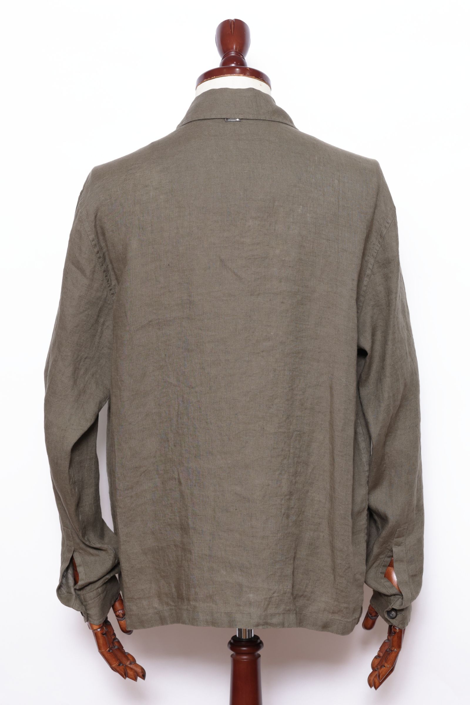 FI000152U ガーメントダイ リネン サファリジャケット  / 7730 カーキ