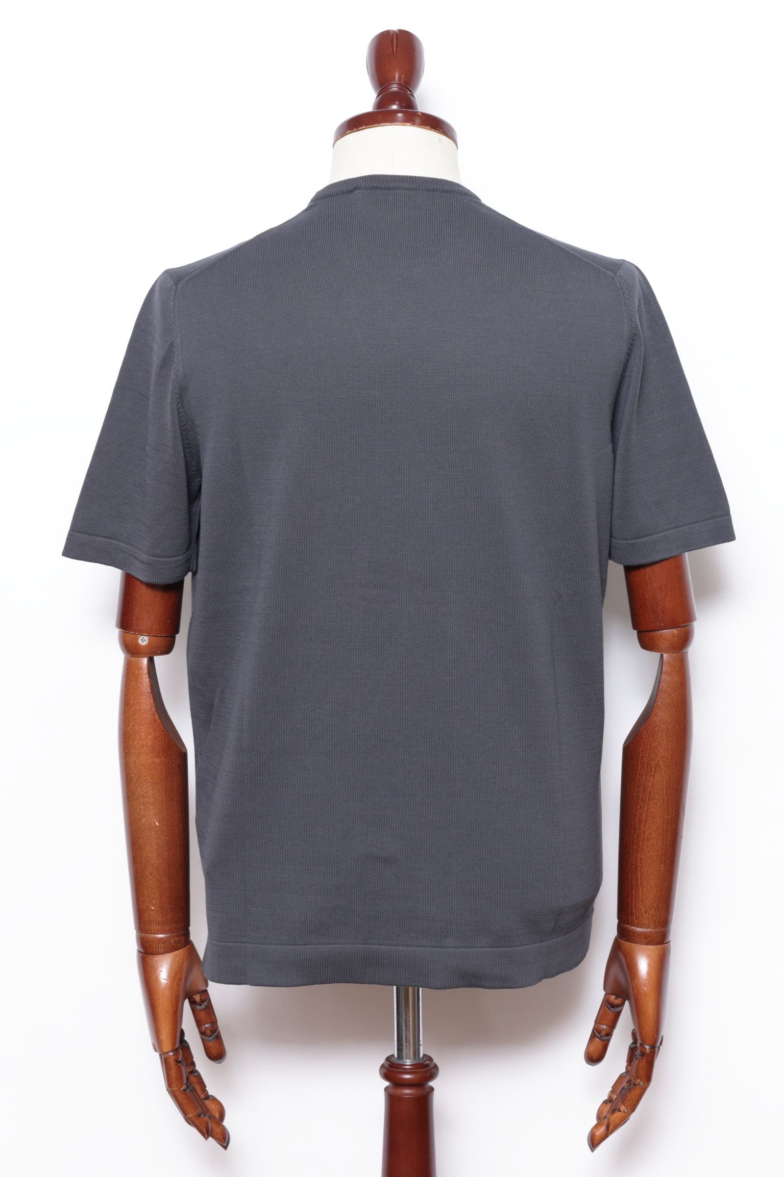 【サイズ52まであり】12G ハイゲージ ソフトコットン ソリッド クルーネック ニットTシャツ/ チャコールグレー