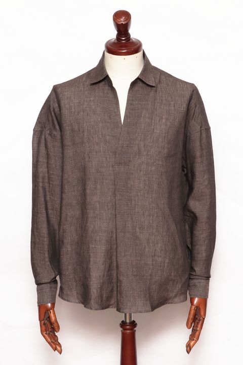 ALBINI LINEN POOL SIDE SHIRT アルビニ リネン プールサイドシャツ / ダークブラウン