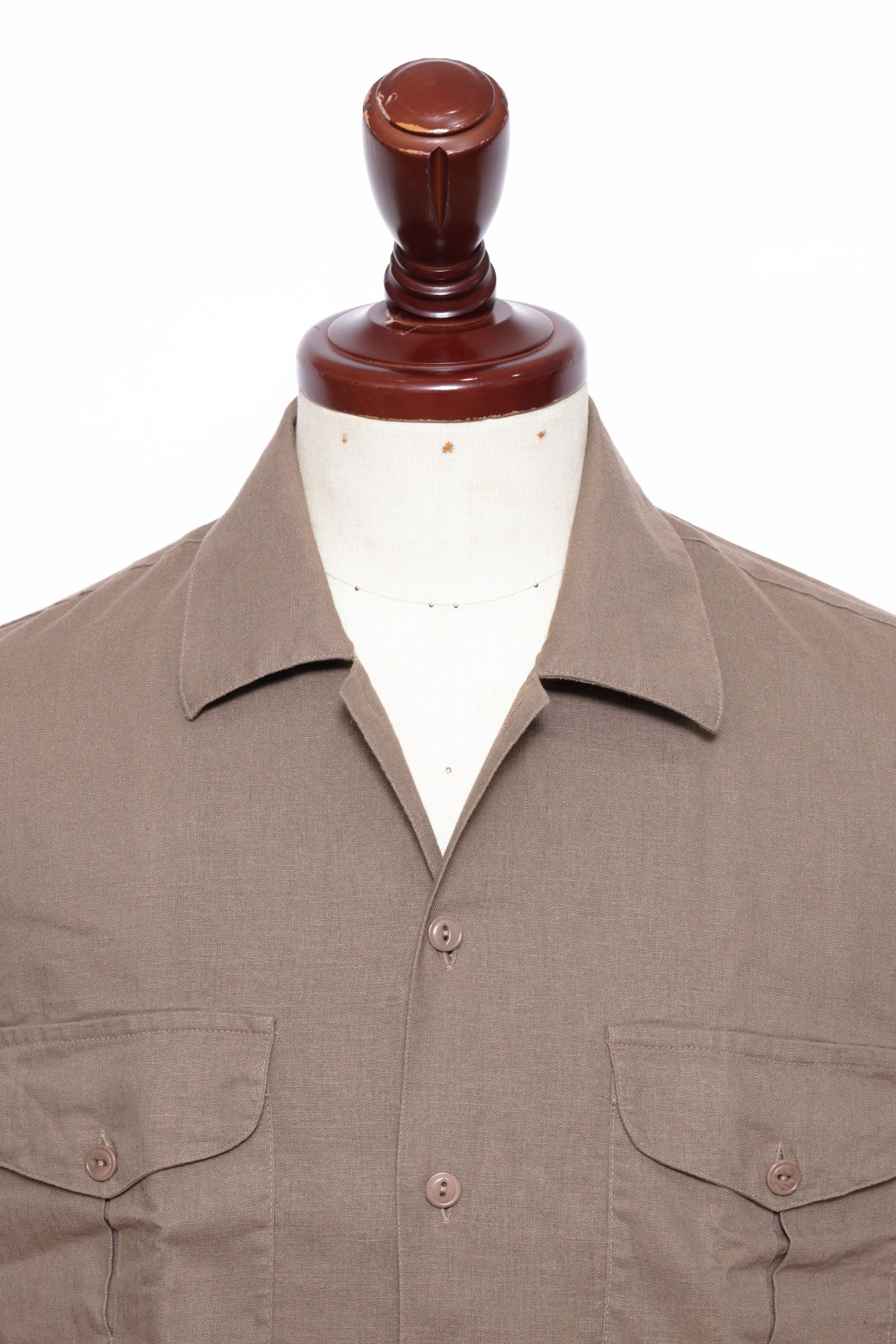 GR148LJ ヴィスコースリネン オープンカラー 半袖シャツ / ブラウン