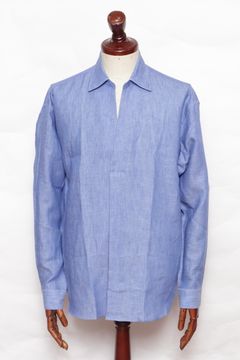 ALBINI LINEN POOL SIDE SHIRT アルビニ社 リネン カプリシャツ / ブルー