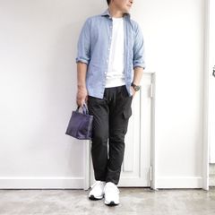 Giannetシャンブレーシャツを使用した上品スポーティーカジュアルスタイル