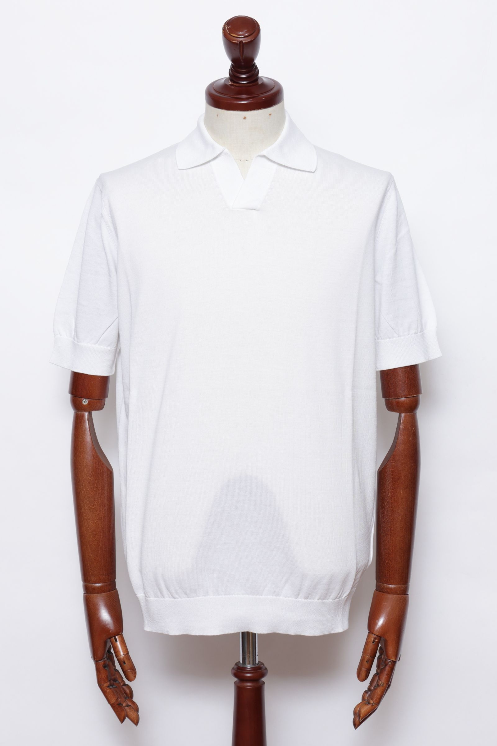 干場氏モデル クレープコットン ショートスリーブ スキッパーポロ / ホワイト