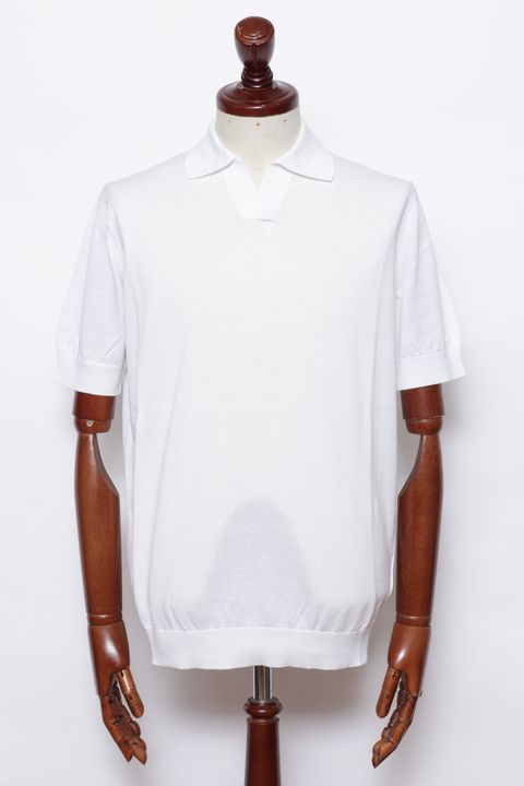 干場氏モデル クレープコットン ショートスリーブ スキッパーポロ / ホワイト