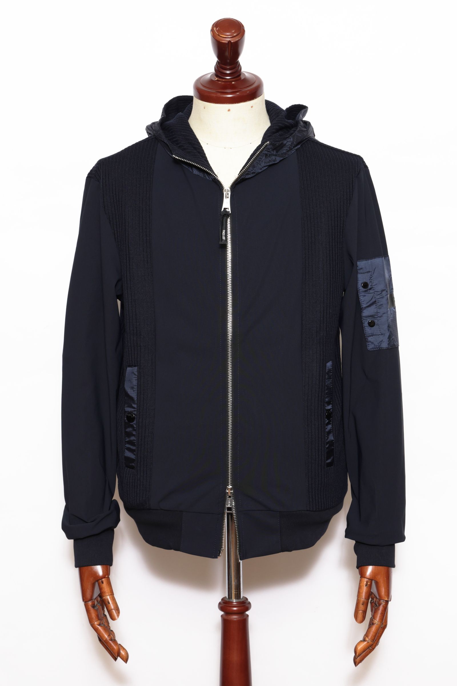 【セットアップあり】JUAN ハイパーストレッチ x リブニット ジップアップ パーカー / ネイビー