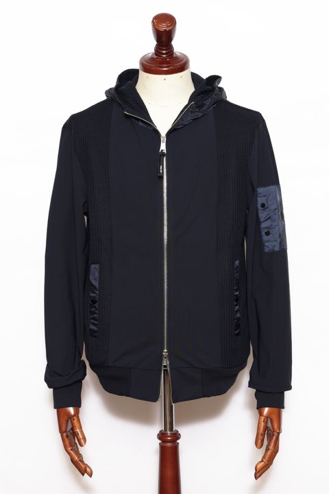 【セットアップあり】JUAN ハイパーストレッチ x リブニット ジップアップ パーカー / ネイビー