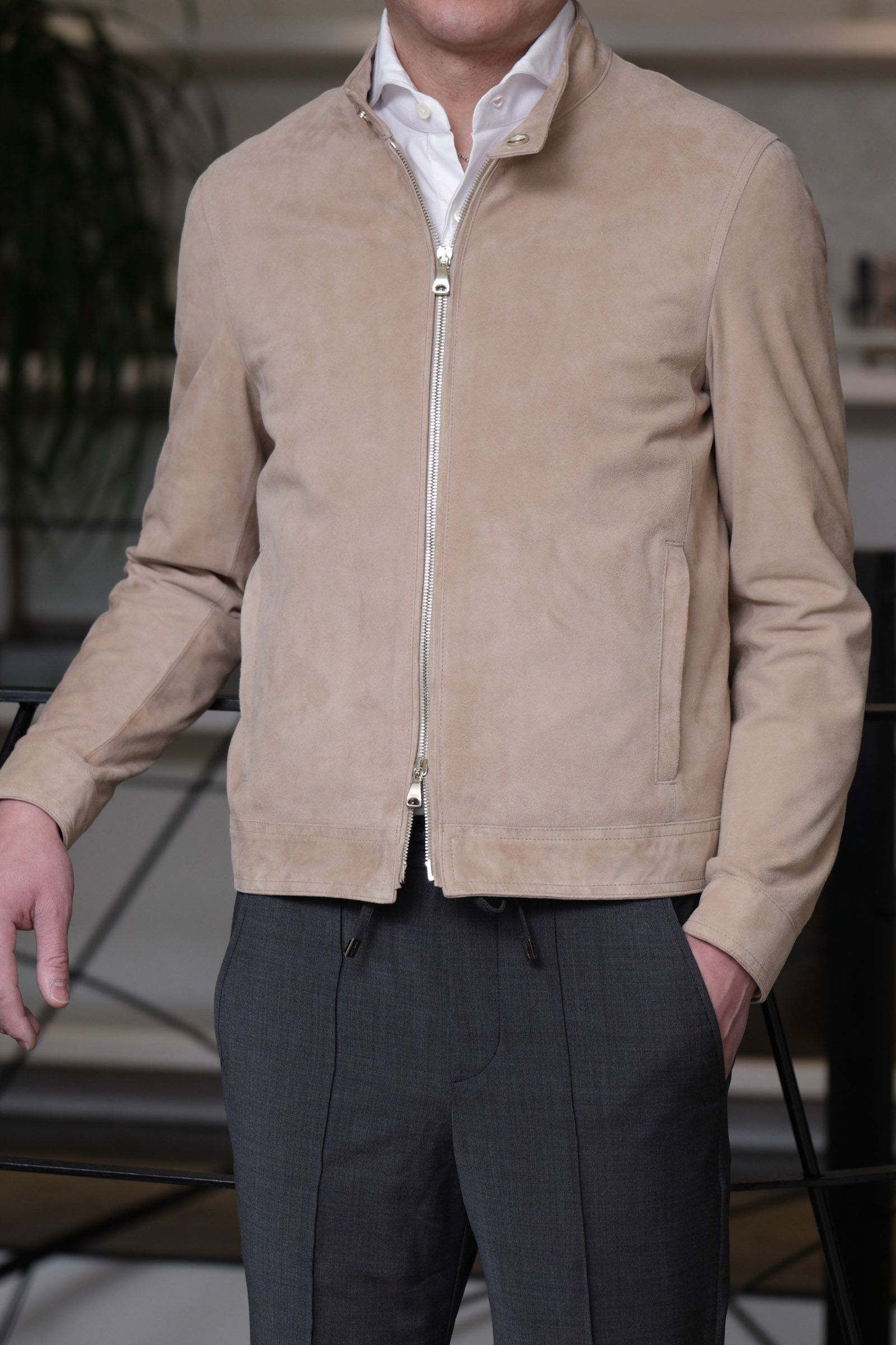 サイズ52まで JURI CAMOSCIO ゴートスエード シングル ライダース レザージャケット  / SABBIA ベージュ