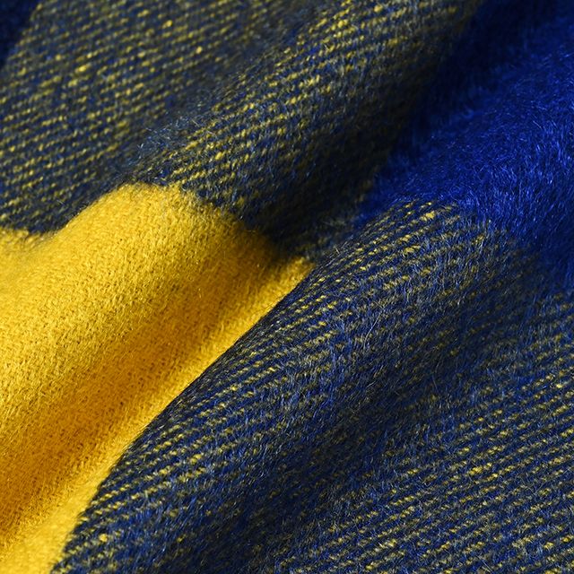 CPG52529 カシミア ブロックチェック ストール 50 x 190 / イエロー×コバルトブルー×ダークネイビーチェック