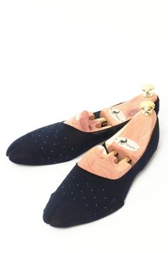 ネコポス対応(385円で発送)/コットンナイロン ピンドット柄 シューズインソックス フットカバー / ネイビー × ライトブルーホワイト