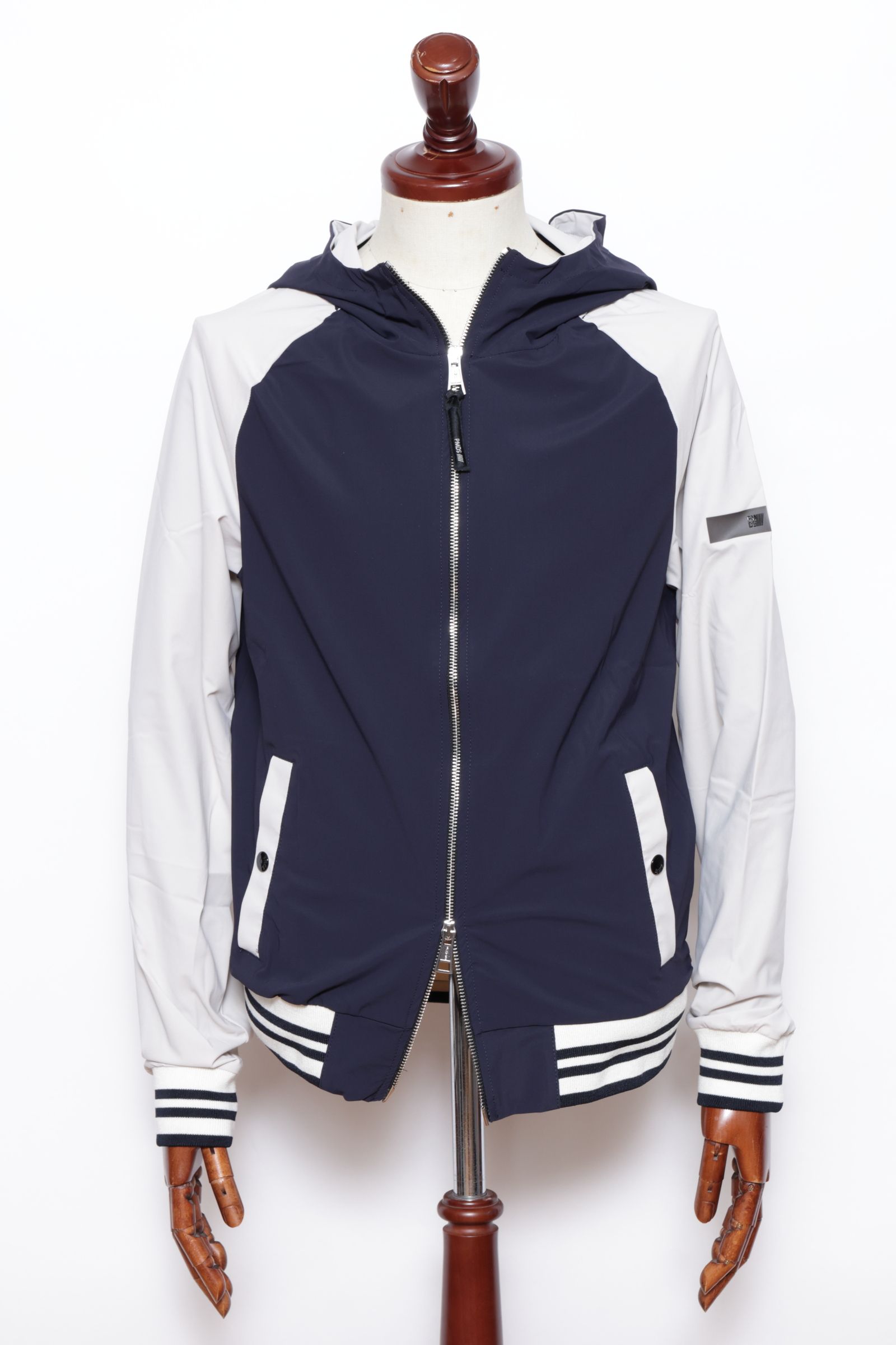 【セットアップあり】TITTI FL ハイパーストレッチ ジップアップ パーカー / ネイビー × オフホワイト