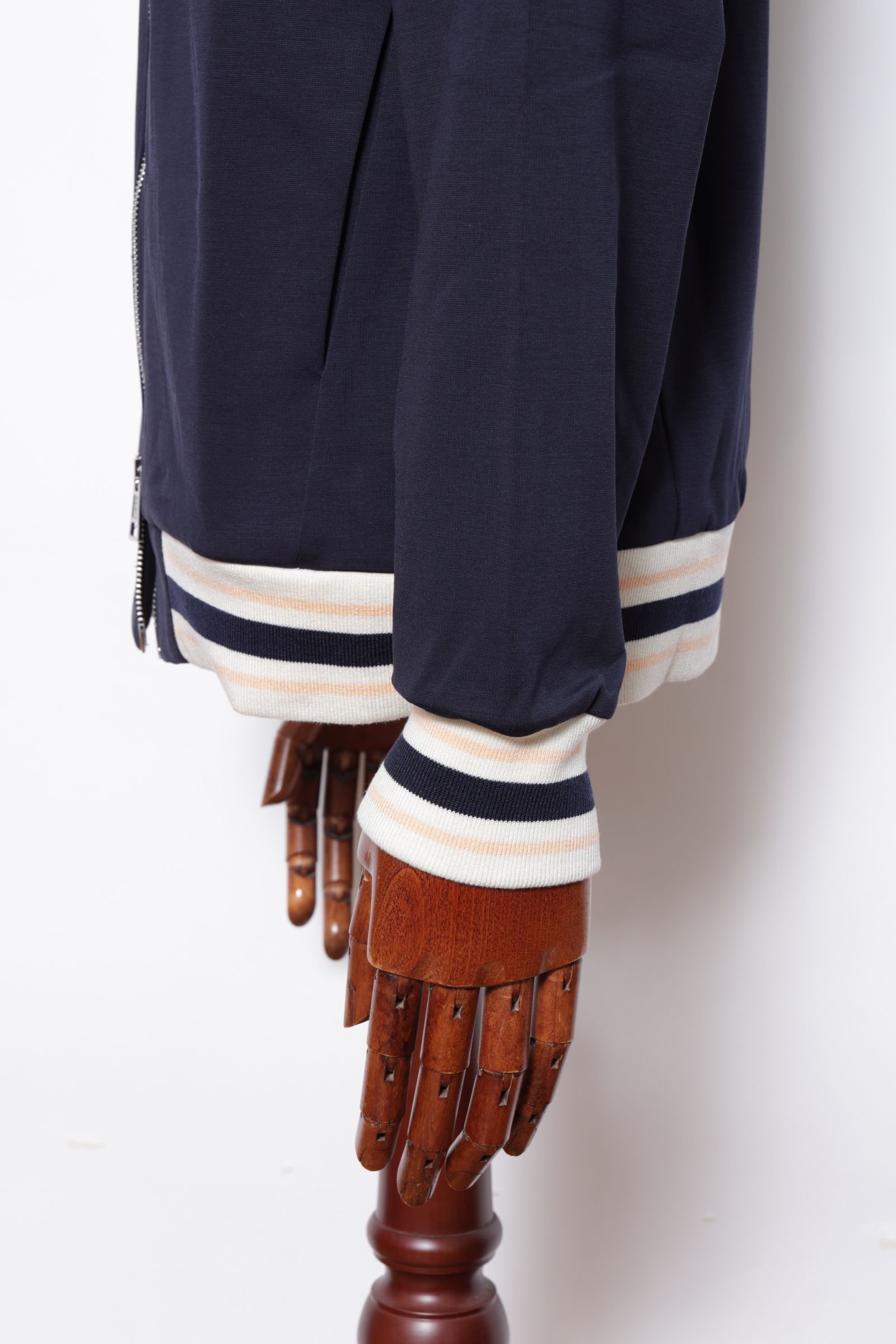 【セットアップあり】EVER HOOD ストレッチジャージ ワンポイントロゴ ジップアップ パーカー  / ネイビー × ベージュ × ピンク