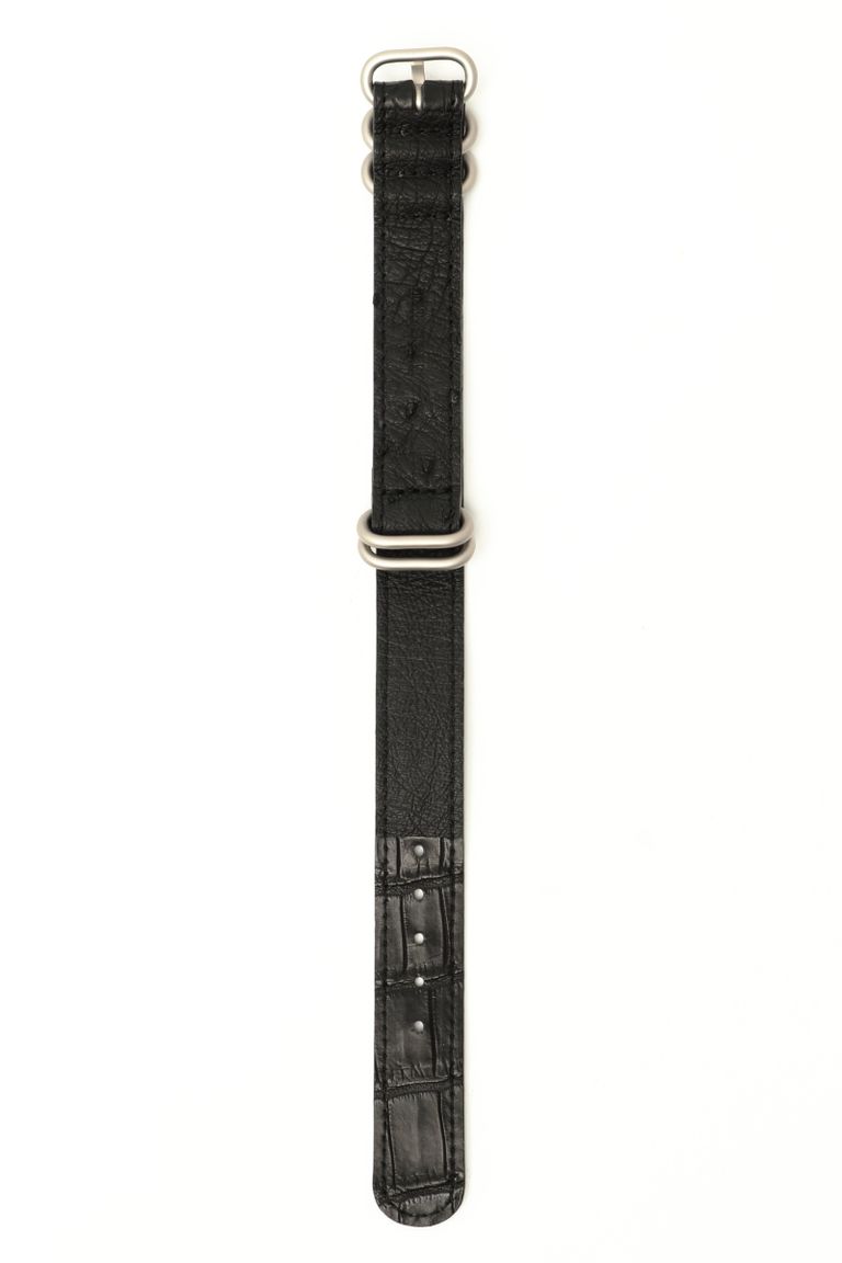 THE SOLE - NATO ベルト クロコダイル レザー 時計ストラップ NATO-CR / ブラック x シルバー | BEKKU HOMME