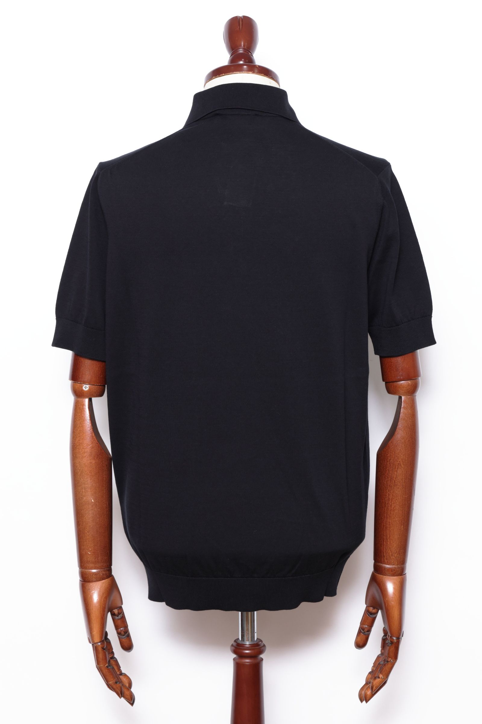 干場氏モデル クレープコットン ショートスリーブ スキッパーポロ / ブラック