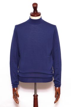 HARCOURT エクストラファインメリノウール 30ゲージ モックネック ニット STANDARD FIT/ ブルー LAPIS BLUE