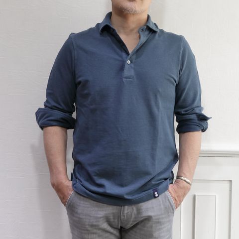 DRUMOHR長袖ポロを使用した休日デニムカジュアルスタイル