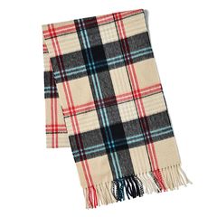 CPG52476 カシミア プライマリー ブラックウォッチ チェック ストール 30 x 180 / サンドベージュxレッドxターコイズブルー