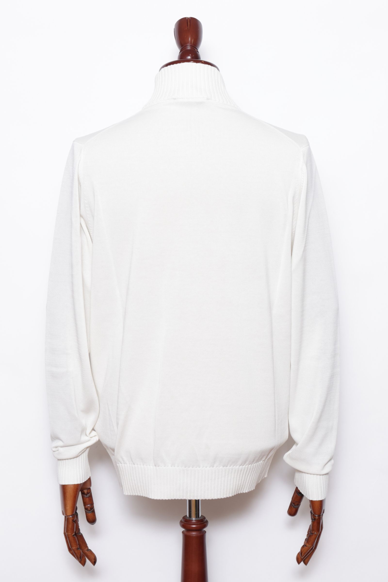 BB3MLT クレープ コットン ニット ハイゲージ スタンドカラー カーディガン / アイボリー 0020