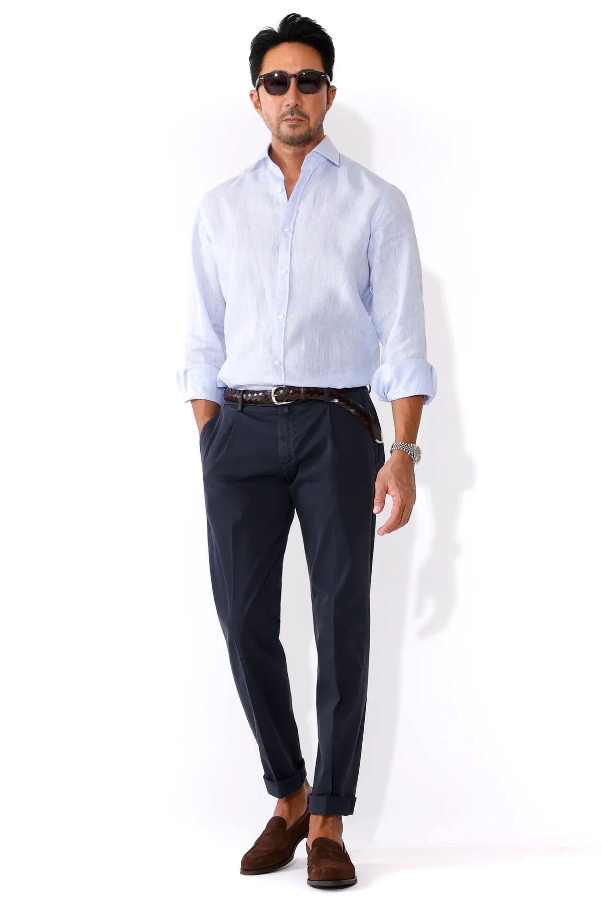 【干場氏モデル】BG07 コットンストレッチ ワンプリーツ テーパードパンツ / ネイビー 0011