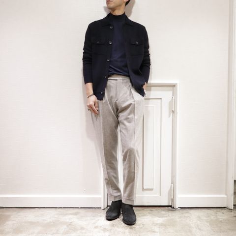 "ZANONEミラノリブジャケット"を使用したきれいめニットコーデ