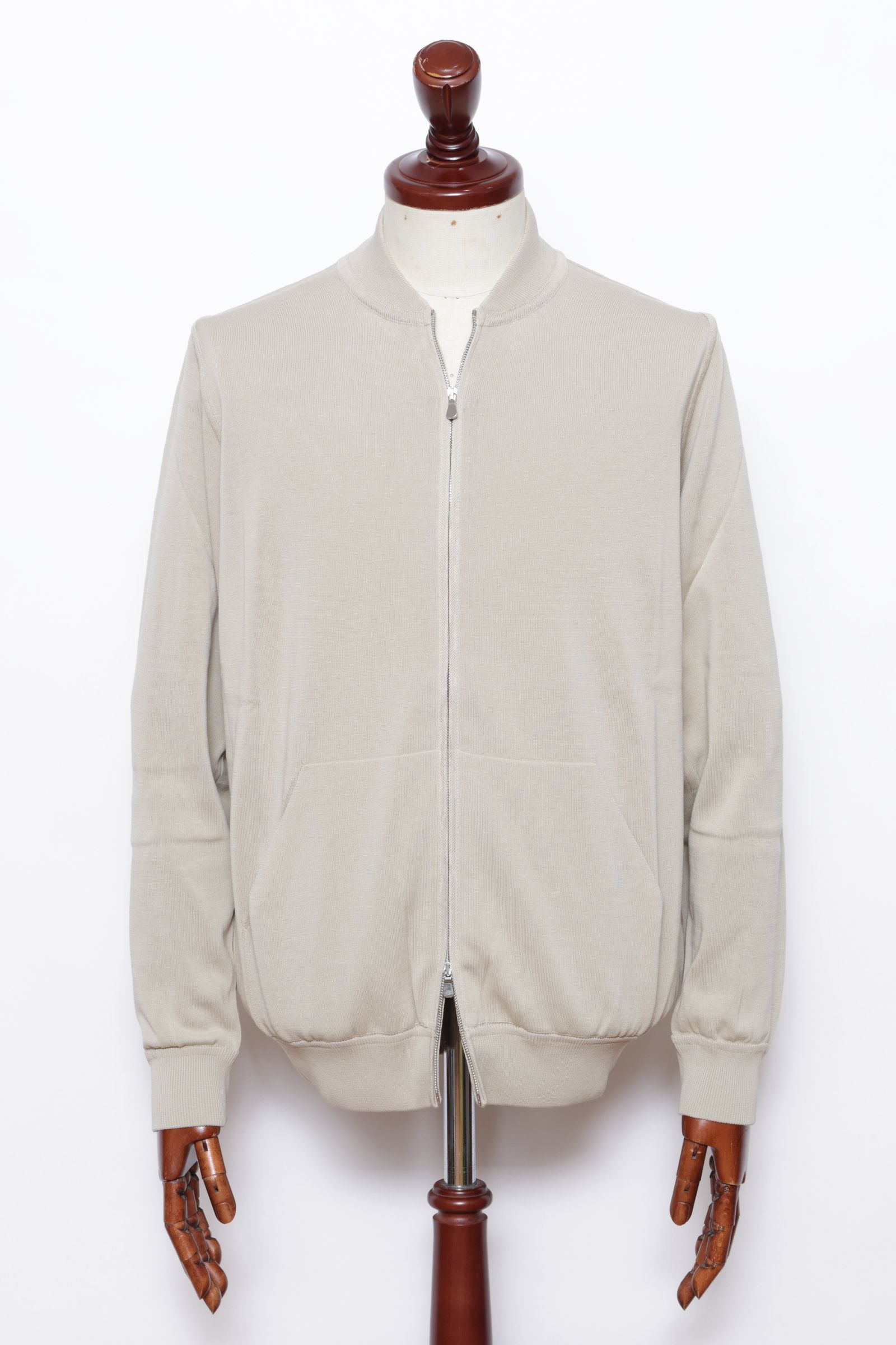 BZ1ML クレープコットン MA-1型 ジップアップニット / ベージュ 0040