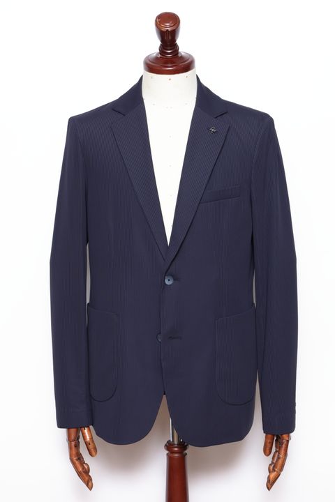 【セットアップあり】ストレッチ ナイロン ジャージ シアサッカー 2B ジャケット  / ネイビー