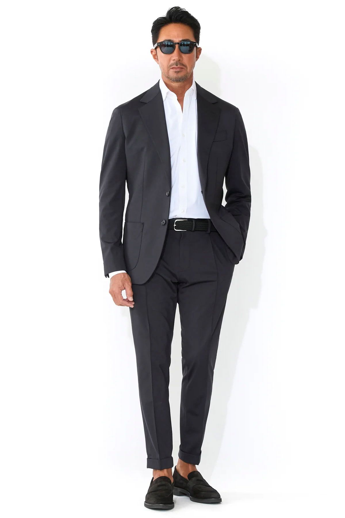 【ふにゃ男シリーズ】ヤヌスカーフ スエード コインローファー シューズ 革靴 / ブラック