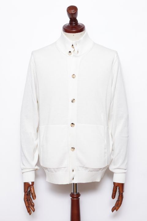 BB3MLT クレープ コットン ニット ハイゲージ スタンドカラー カーディガン / アイボリー 0020