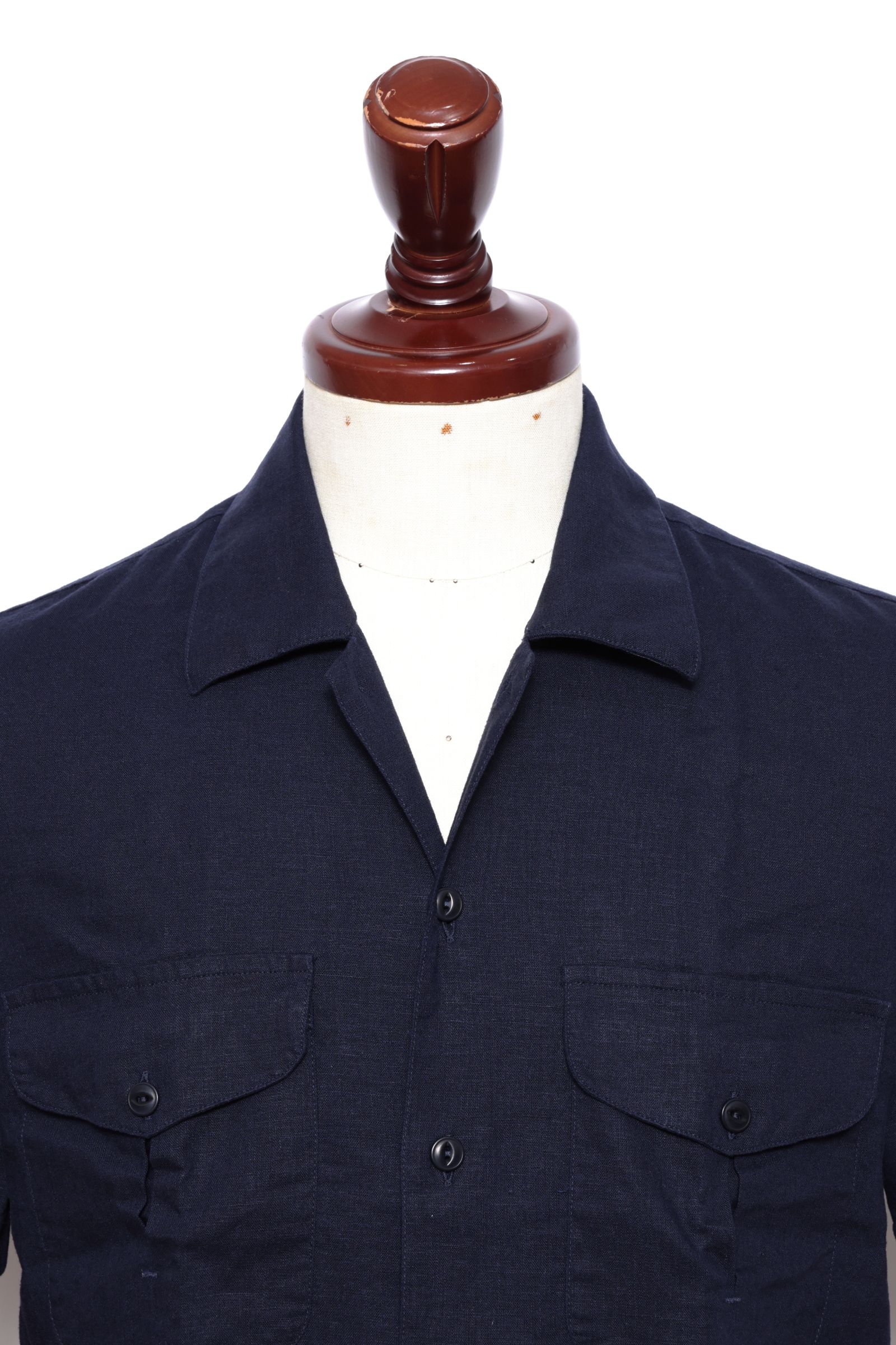 GR148LJ ヴィスコースリネン オープンカラー 半袖シャツ / ネイビー