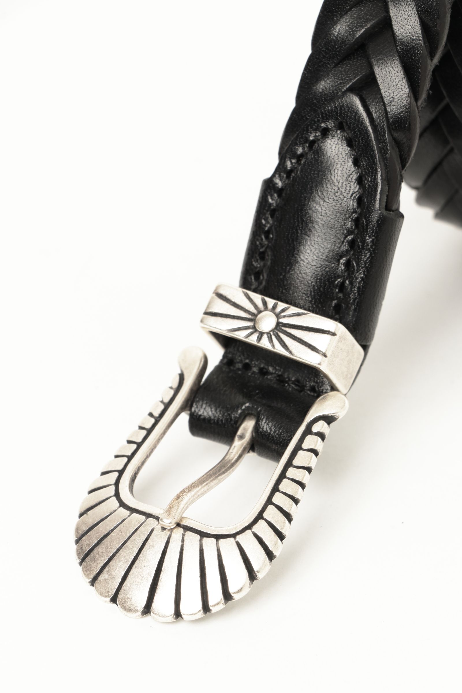 プンターレ カーフレザー メッシュ ウエスタン ベルト  2.5cm幅  / ブラック