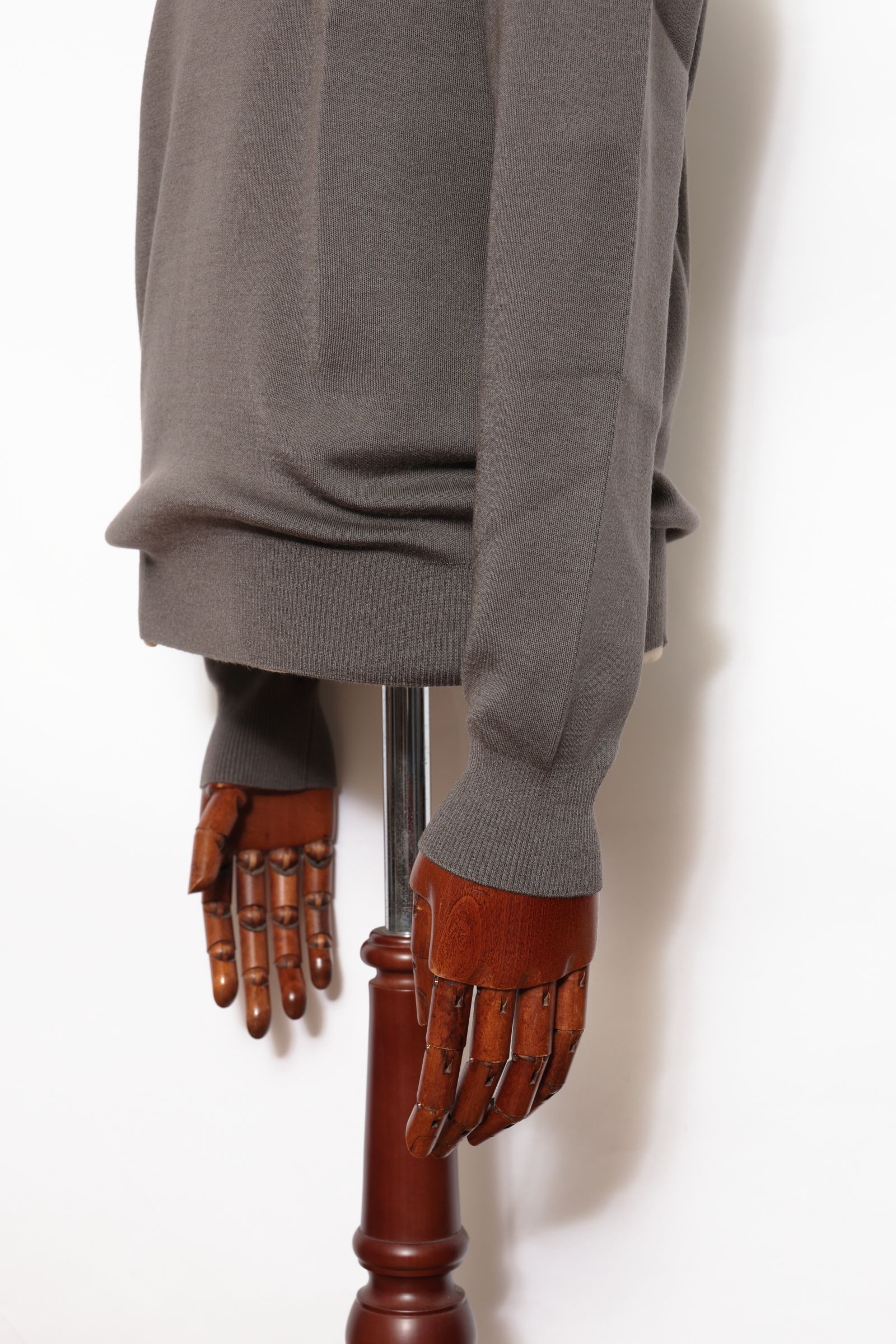 lussoシリーズ #7417 18G カシミヤシルク クルーネック ロングスリーブ ニット / KHAKI BROWN カーキブラウン