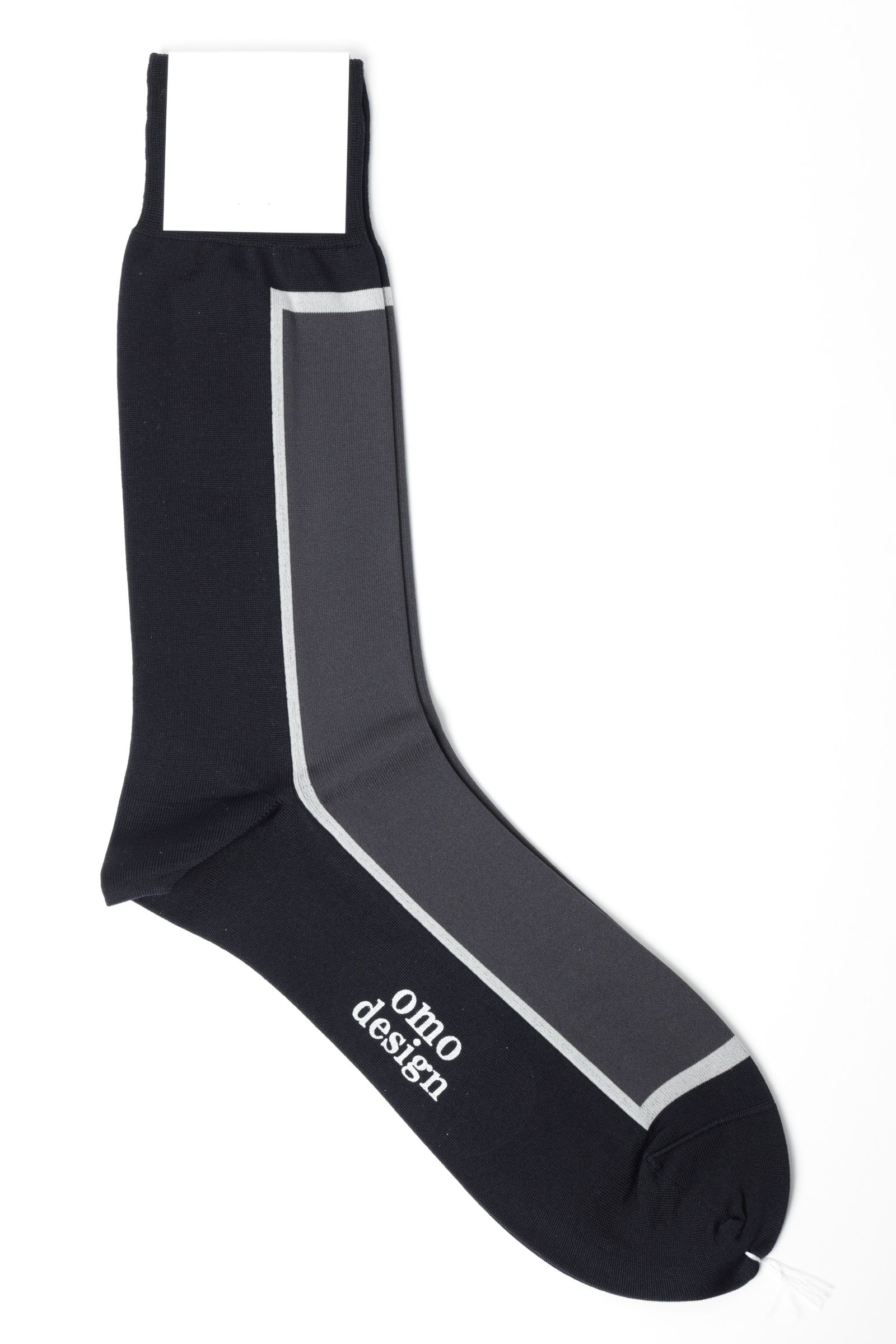 ネコポス対応(385円で発送)/ WINDOW  パネルデザイン コットン ソックス / ネイビーxグレー