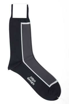 ネコポス対応(385円で発送)/ WINDOW  パネルデザイン コットン ソックス / ネイビーxグレー