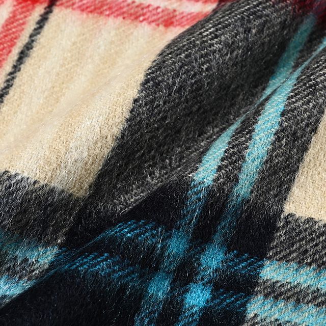 CPG52476 カシミア プライマリー ブラックウォッチ チェック ストール 30 x 180 / サンドベージュxレッドxターコイズブルー