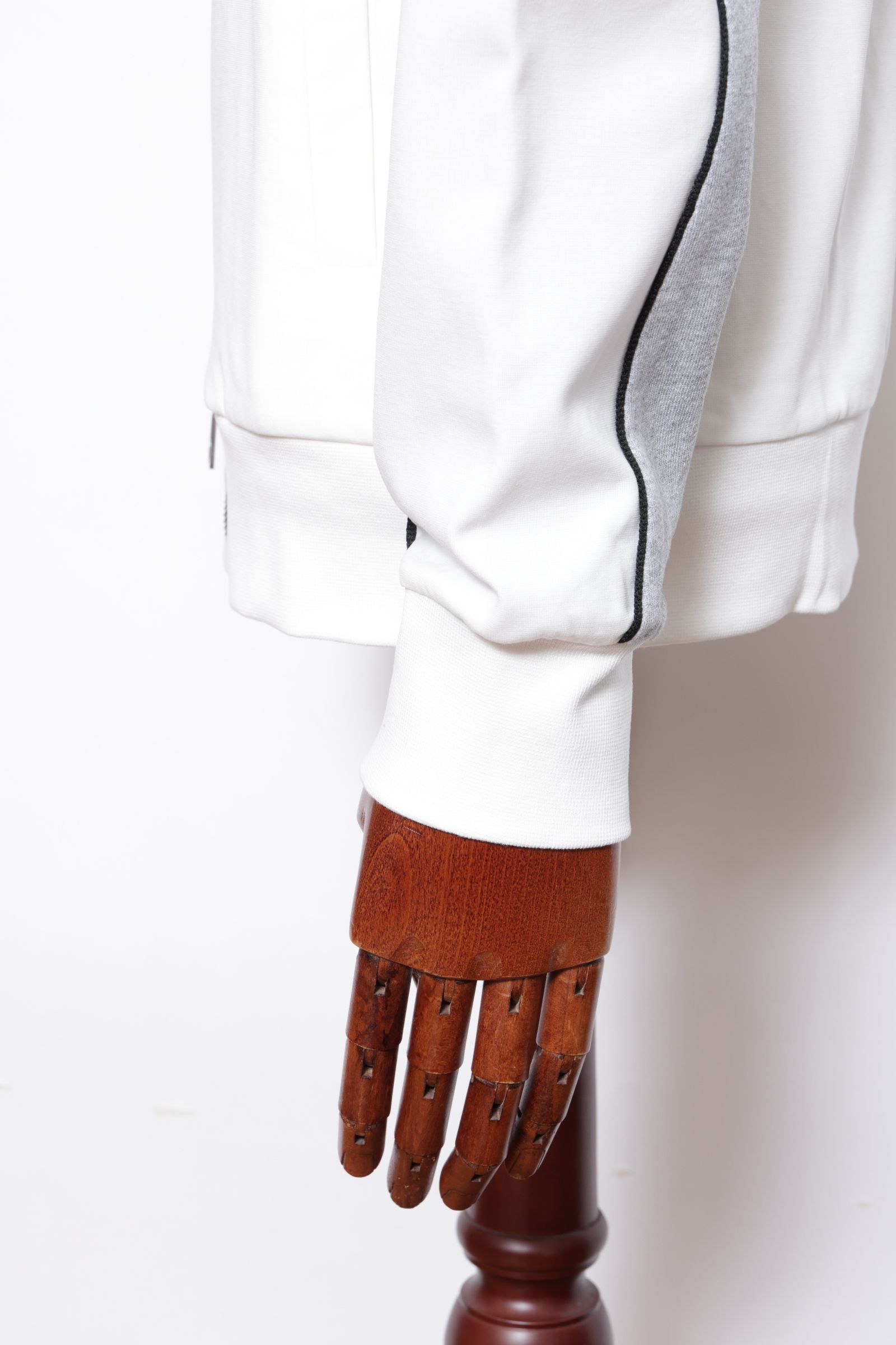 【セットアップあり】ABEL ストレッチジャージ スウェットコンビ ワンポイントロゴ ジップアップ パーカー / ホワイト × グレー × ブラック