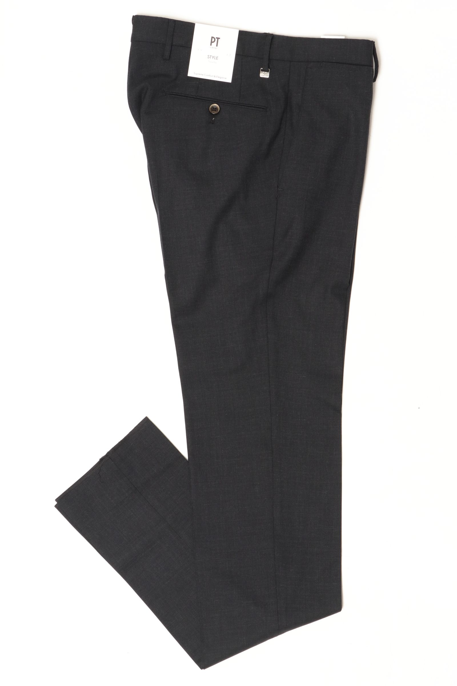 【SUPER SLIM FIT】TRAVELLER ウォッシャブルライトテクノウール ストレッチ サージ ノープリーツドレスパンツ / チャコールグレー