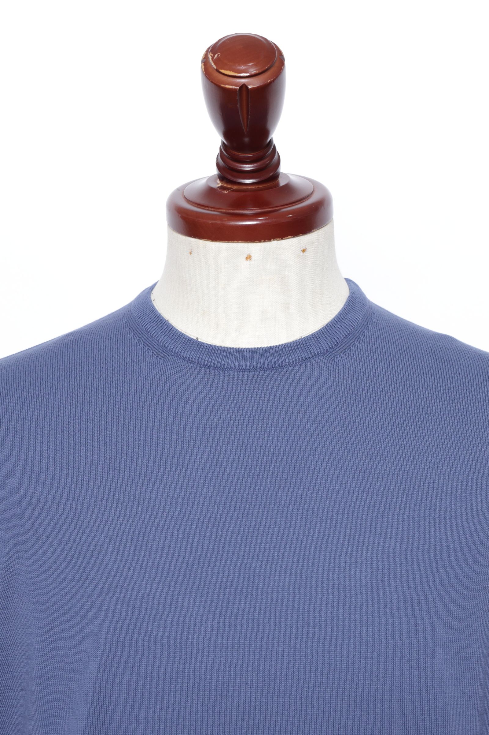【サイズ52まであり】12G ハイゲージ ソフトコットン ソリッド クルーネック ニットTシャツ/ ブルー