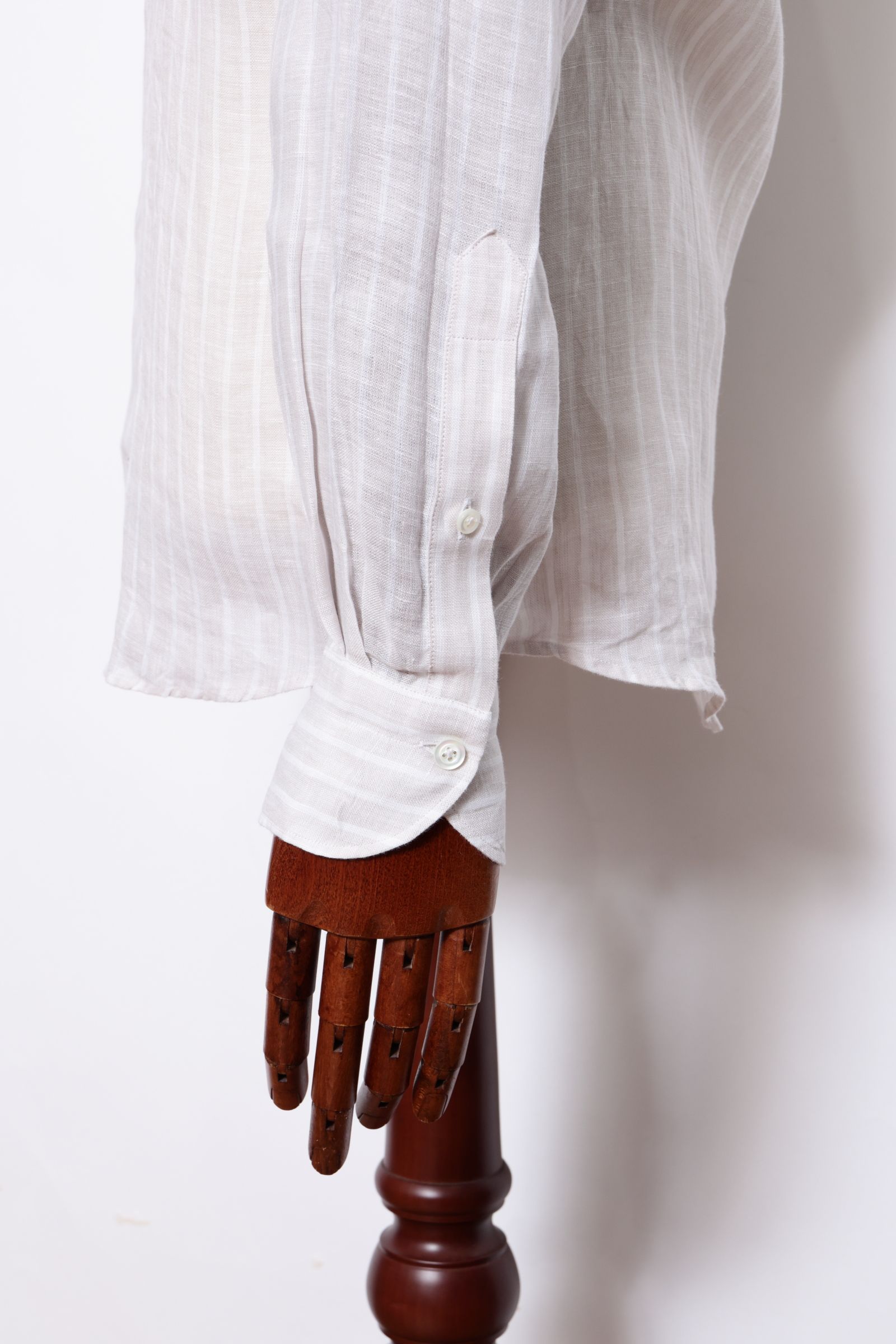 Vinci Fit ウォッシュド ストライプリネン カッタウェイカラー シャツ / ライトベージュ