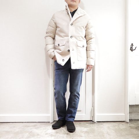 "HERNO"ムートンダウンを使用したドレカジスタイル