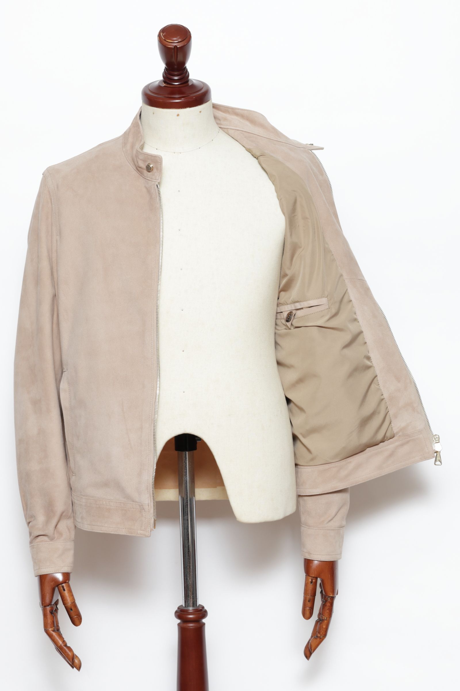 サイズ52まで JURI CAMOSCIO ゴートスエード シングル ライダース レザージャケット  / SABBIA ベージュ