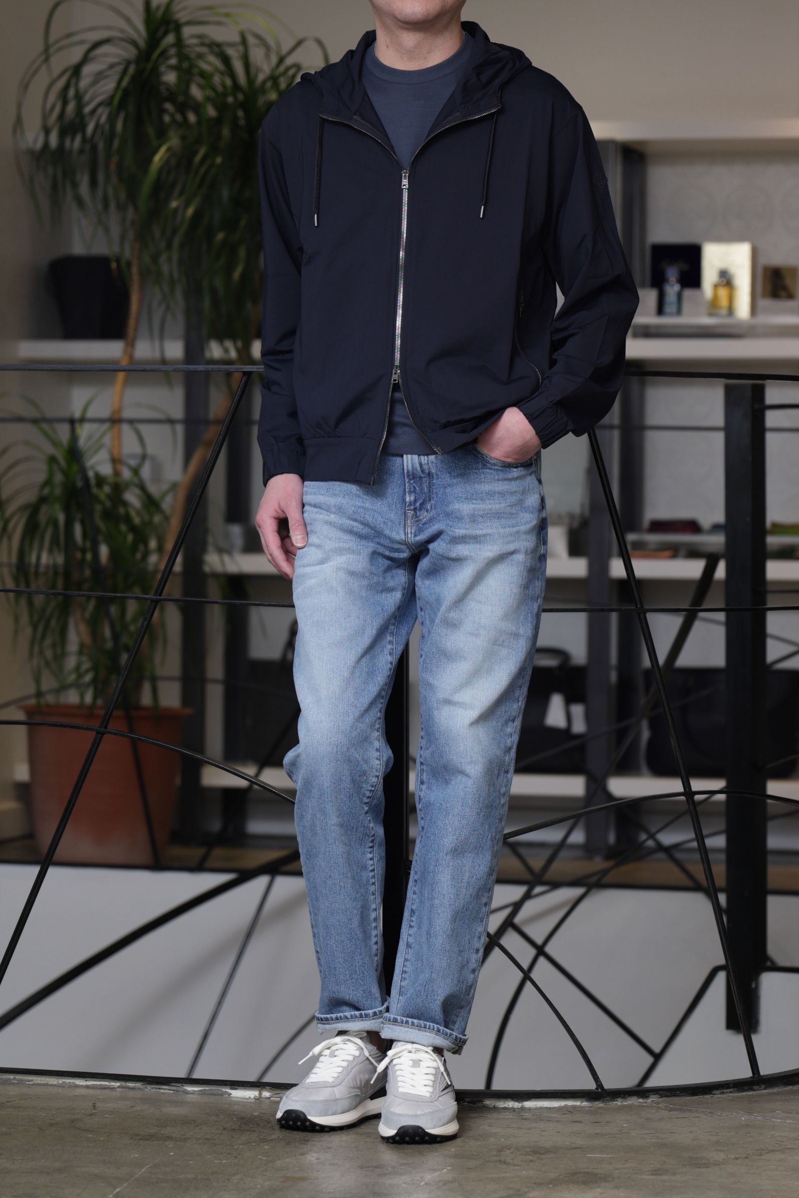 ストレッチジャージ リラックスシルエット パーカ / ネイビー 9200