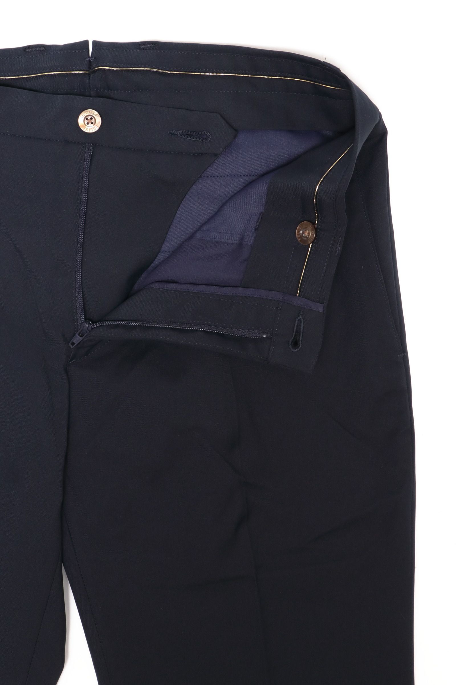 BASIC PANTS コットンライク ストレッチ ポリエステル  スリムフィット パンツ / ネイビー