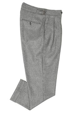 SCOTCH ウールフランネル ハウンドトゥース  2プリーツ サイドアジャスター クロップド キャロット パンツ / グレー