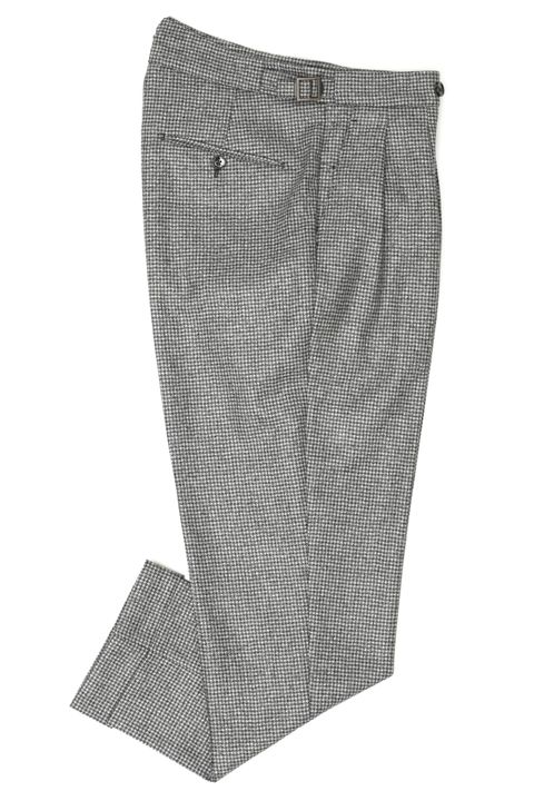 SCOTCH ウールフランネル ハウンドトゥース  2プリーツ サイドアジャスター クロップド キャロット パンツ / グレー