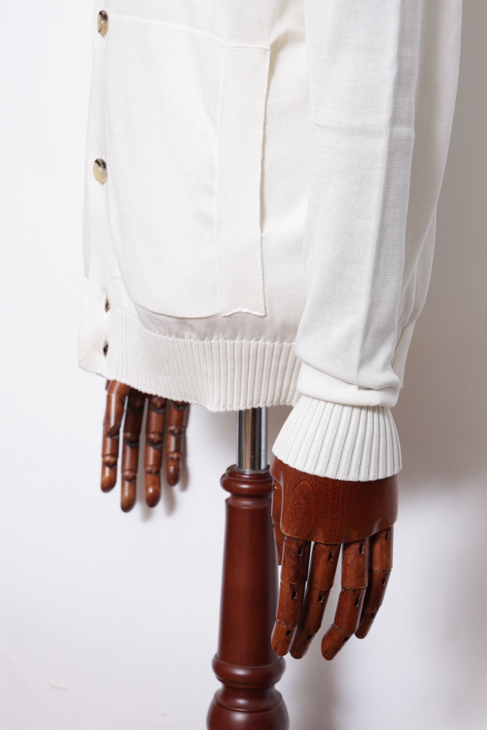 BB3MLT クレープ コットン ニット ハイゲージ スタンドカラー カーディガン / アイボリー 0020