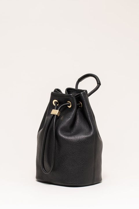 DRAWSTRING BAG SMALL イタリアンキップレザー × 真鍮 巾着バッグ / ブラック