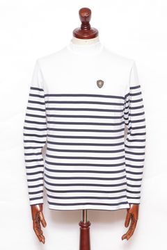 STRIPE HIGHNECK SHIRT ポリエステルジャージー パネルボーダー 長袖ハイネック / ホワイト